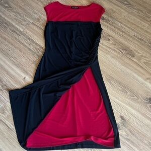 Ralph Lauren Dress Black Red Slit Ruched Side 34”BustColorblock Sleeveless Party